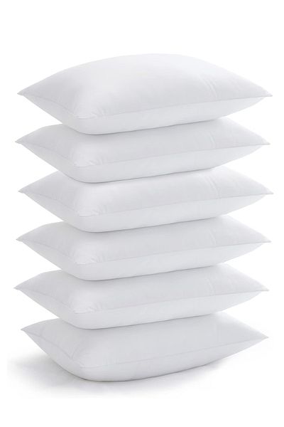 Evlen Home Collection Λευκό βαμβακερό μαξιλάρι σιλικόνης - 6 τεμάχια, 50x70 επίπεδη απλή ίνα, αντιβακτηριδιακό μαλακό που πλένεται