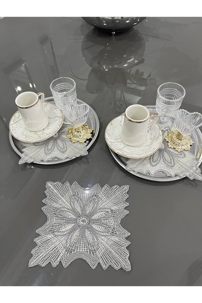 Generic Brand Begonvil Model Gray Color Decorative Guipure Lace 6-Piece Brown Cocktail Presentation Napkin