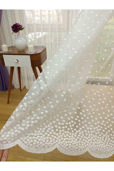 haddad home Polka Dot Lace Tulle Curtain, 200x270, Tight Pleat, 1/3