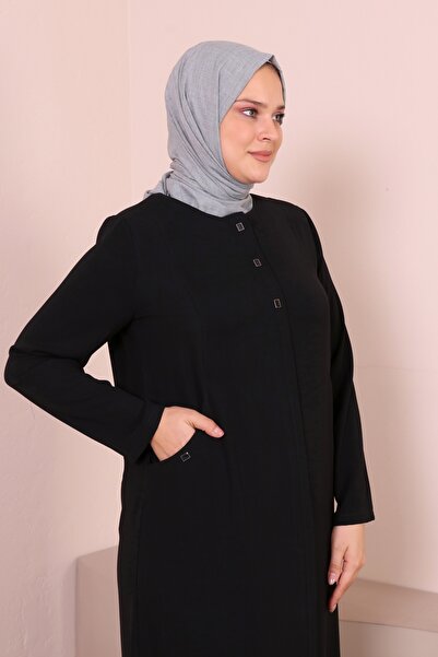 JALİA Women's Oval Pocket Snap Detailed Woven Crepe Fabric Zippered Ferace