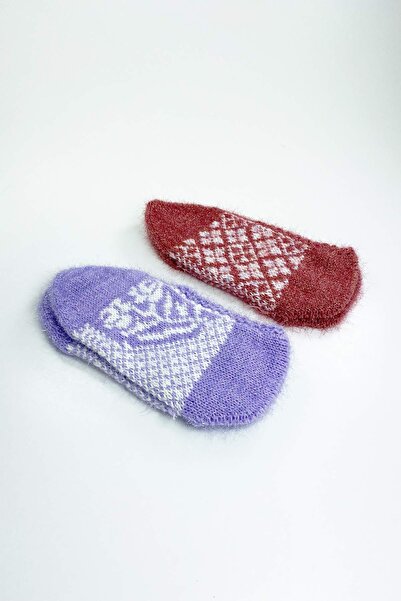 Genel Markalar 2 Çift El Örgüsü Kışlık Şık Kadın Yün Patik Set 3 Beden 36-40