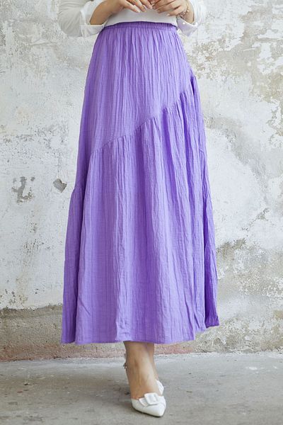 InStyle Fusta Seersucker cu detaliu Arina Piping - Liliac