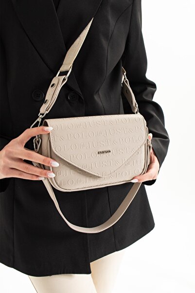 Just Polo حقيبة كتف نسائية صغيرة موديل مغلف بثلاثة أقسام وحزامين بلون حجري | ...