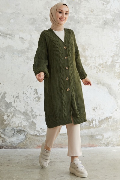 InStyle Evia Buttoned Knitwear Cardigan - Khaki