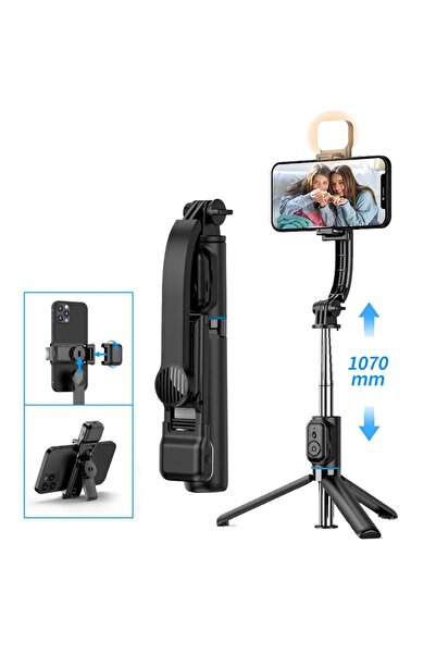 Hobimtek C01s Çok Amaçlı Işıklı Selfie Çubuğu Masa Üstü Tripod Kumandalı Self...