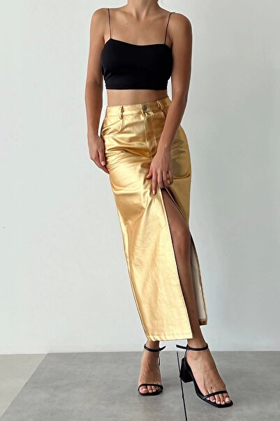 Eka Fustă de damă cu fante auriu 0990 - 0017