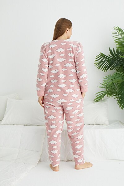 Estiva Women's Winter Cloud Pattern Large Size Fleece Pajama Set