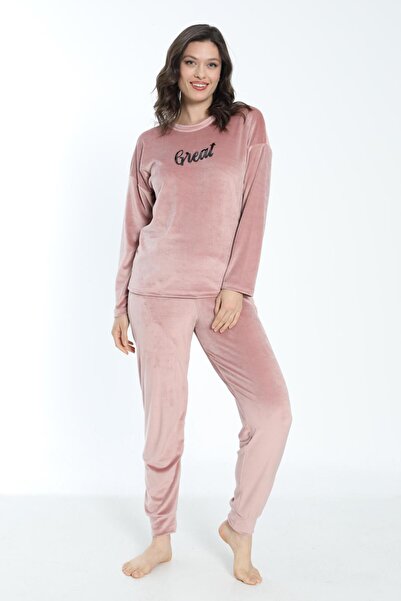 Estiva Women's Winter Great Written Soft Velvet Pajama Set