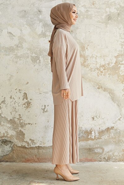 InStyle Set dublu tunică cu pantaloni plisați Mila - Stone