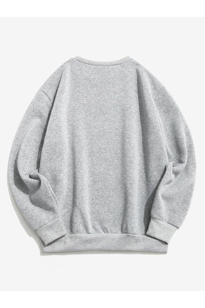 Buğraterzimoda Μπλούζα με στάμπα Brooklyn Unisex Oversize Μαύρο-Γκρι διπλό φούτερ