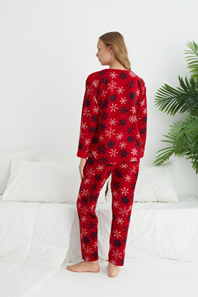 Estiva Women's Winter Snow Patterned Fleece Pajama Set
