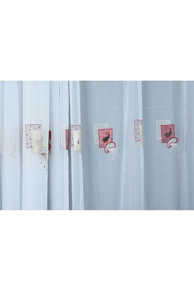 AKÇA TEKSTİL BRODE 1025 PATTERN WHITE COLOR SINGLE WING Ready planted Pleated Background Curtain 300*260 cm