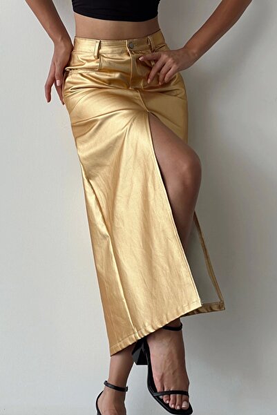 Eka Fustă de damă cu fante auriu 0990 - 0017
