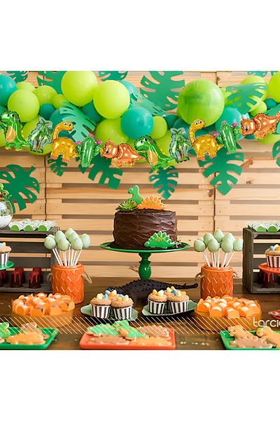 Parti Station Golden Color Dinosaur with Number Balloons 3 Year Old Birthday Party Conjoined Balloon Set Dinosaur Theme Party Set