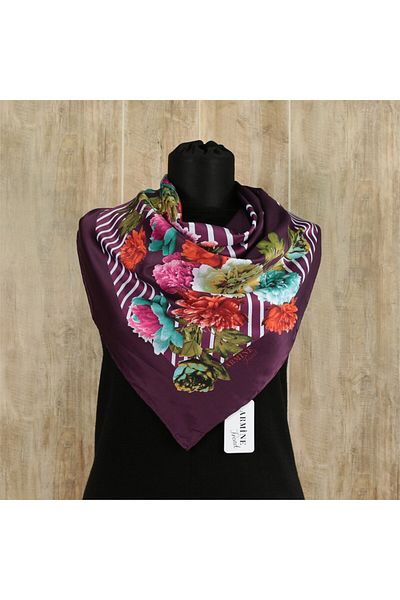 Armine Eșarfă Trend Satin - Model cu flori în dungi - Mov - 12854-12