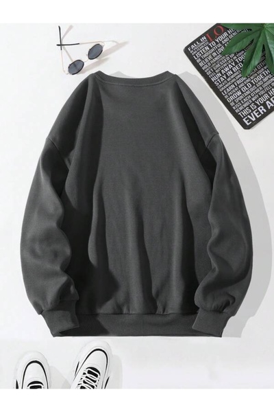 Benisengiydir Gray California Printed Oversize Crew Neck Unisex Sweat