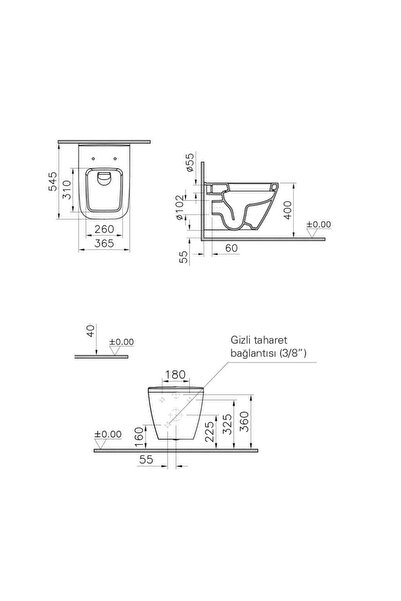 VitrA İntegra Square Kare Rimex Kanalsız Asma Klozet+VitrA Yavaş Kapak (7082L003-0090)