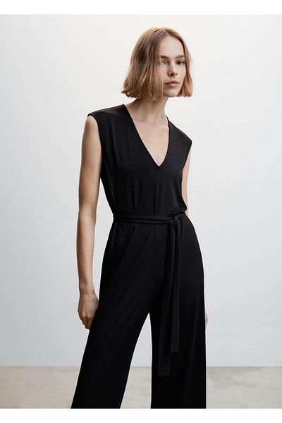 MANGO Woman Μακριά ολόσωμη φόρμα με λεπτομέρεια γραβάτας