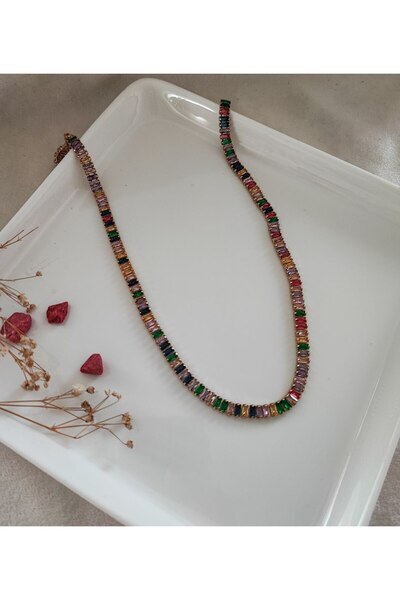 Generic Brand 316L 1stGRADE STEEL ZIRCON COLORED STONE WATERWAY NECKLACE