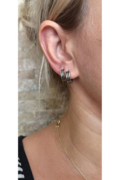 Bylin %100 316 L Cerrahi Çelik Silver&Black Halka Küpe - iç çap 9 mm - 1 çift