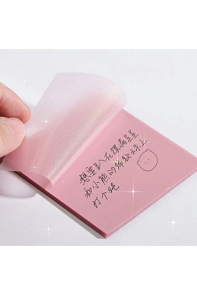 NaSaDAN Transparent Adhesive Square Postit Pastel Pink 50 Sheets