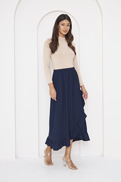 comstar DARK BLUE Ruffled Long Wrap Skirt, Hijab Skirt, Ruffled Skirt, Hijab Long Skirt, Gift Skirt