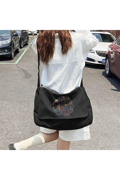 Touz Blunt Blunt BT21 Figures Printed Unisex Black Messenger Bag