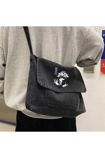 Touz Blunt Blunt Geantă Messenger Vintage Unisex Gri denim cu imprimeu dimensiunea anime