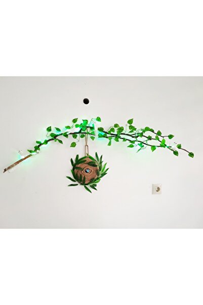 YEŞİLADA Sarmaşık Bitkili Gerçek Ağaç Dalları 4 Adet Kuşlu Led Işıklı Ağaç Duvar Dekor Tavan Dekorasyon