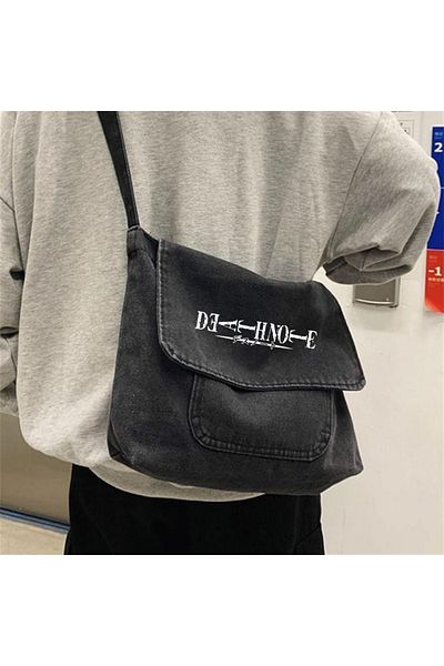 Touz Geantă Messenger Blunt Blunt Death Note Printed Vintage Unisex Gri Denim