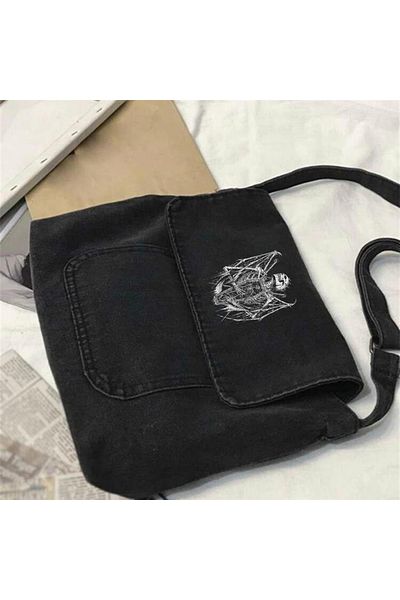Touz Geantă Messenger Vintage Unisex Gri Denim imprimată