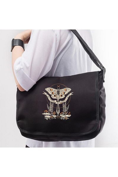 Touz Geantă neagră unisex cu imprimeu Blunt Butterfly & Mushrooms