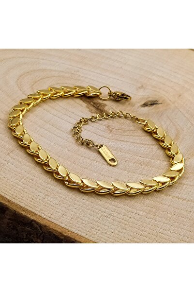 RAHSHINE 14 Ayar Altın Kaplama Arpa Zincirli Çelik Bileklik | Zarif Ince Model