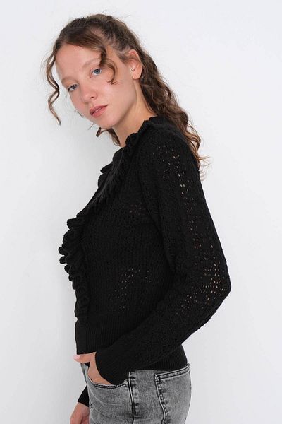 Addax Rüschenstrickpullover mit Rundhalsausschnitt K3092-A12