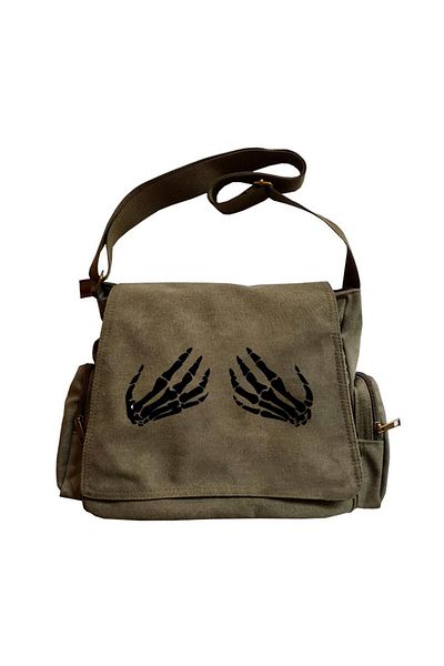 Touz geantă de mesager verde unisex cu schelet cu mâini imprimate