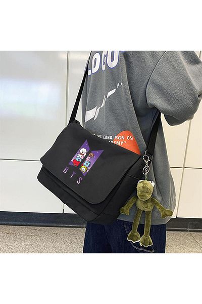 Touz K-Pop Series Bts & Bt21 Printed Unisex Black Messenger Bag