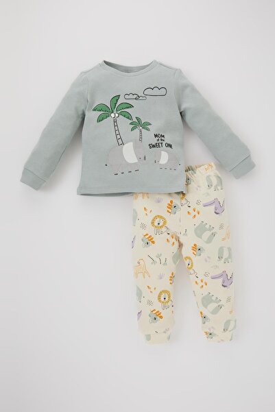 DeFacto طقم بيجامة بيبي بوي سفاري مطبوعة بأكمام طويلة