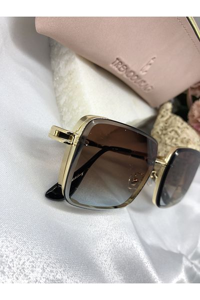 Di Caprio Lons Design Gold Detail Brown Blue Glass Gradient Women's Sunglasses