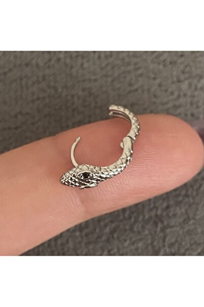 nisa accessories Yılan Model Pirinç Rodyum Kaplama Küpe Piercing