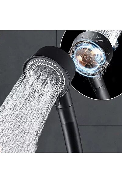 MOONSHOP Openworld - Turbo Fan Pervaneli 5 Fonksiyonlu Siyah Duş Başlığı El D...