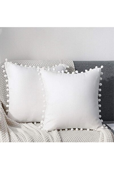 Bc Home طقم غطاء وسادة رمي ناعم ومزخرف باللون الأبيض مكون من قطعتين، عادي، قط...