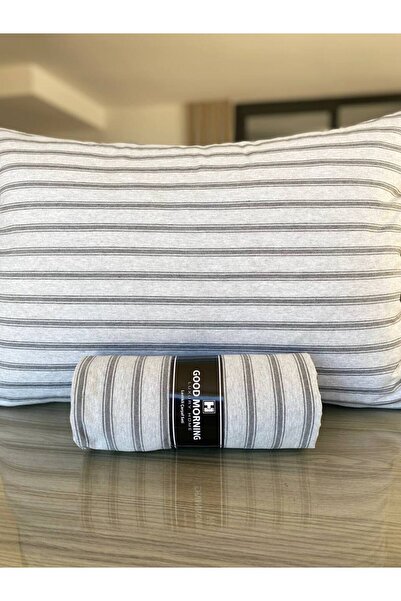 Good Morning Striped Gray Elastic Sheet Set Cotton-Pillowcase Single-Double-Person-Battal