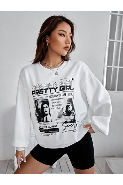 Machetta Біла футболка з принтом, 3 нитки, великий розмір, оверсайз, комір-стійка