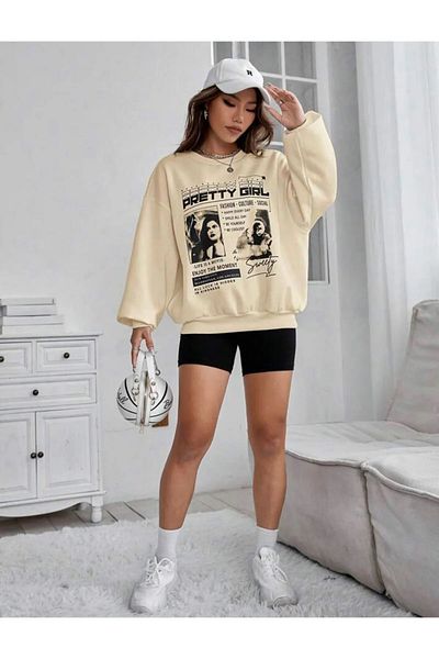 Machetta Φούτερ με κρεμ στάμπα 3 κλωστών Oversize Crew Neck