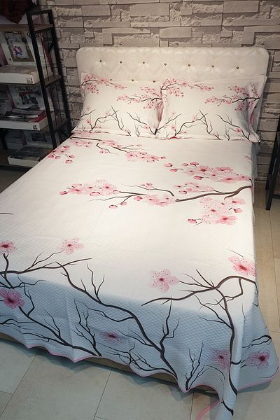 MonoHome Pique Set Cotton Double Jacquard Woven Bedspread Cherry Blossom