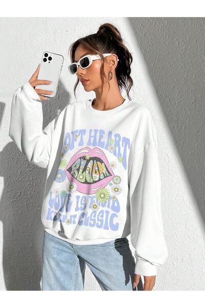 Adrift Кока-кола серия EZwear с букви и флорални мотиви, пуловер с падащи рамене