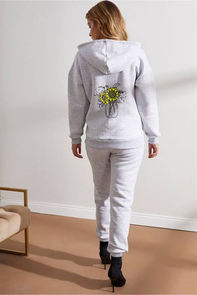 aynewmoda Set de trening pentru femei, cu imprimeu cu vază, cu fermoar