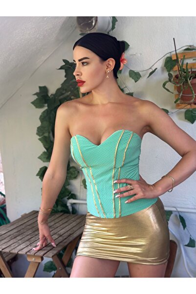 KAYAHAN COLLECTION Gold Şerit Detaylı Kuplu Straplez Büstyer
