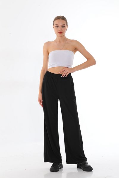 Asgard Tesettür Black Relaxed Cut High Waist Stretchy Knitted Trousers