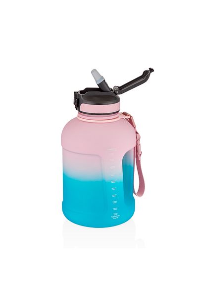 Uzspace 1700ml Double Color Softtouch Motivation Water Bottle with Straw and Carrying Strap and Handle